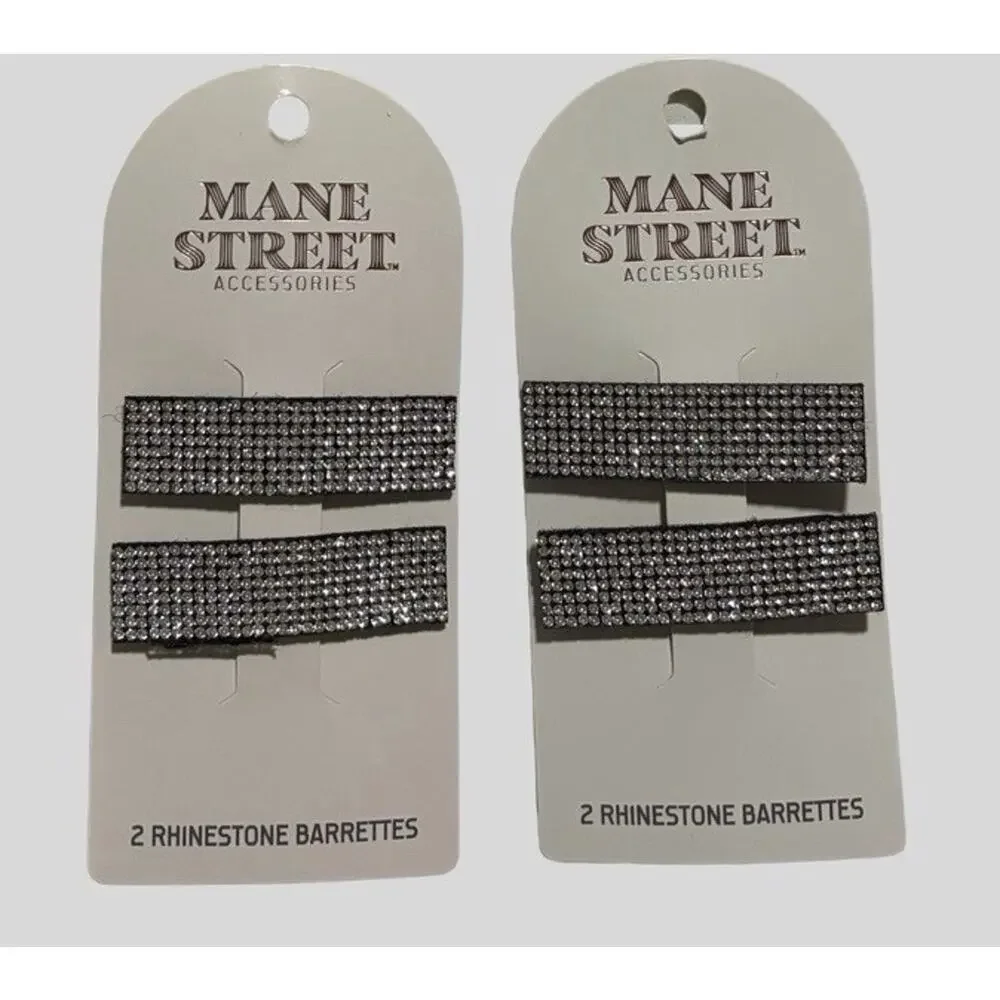 Mane Street Rhinestone Hair Barrettes Black Snap Clips Lot of 12 (6 Packs) NEW
